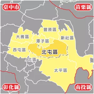 台中北屯區行政區劃分示意圖