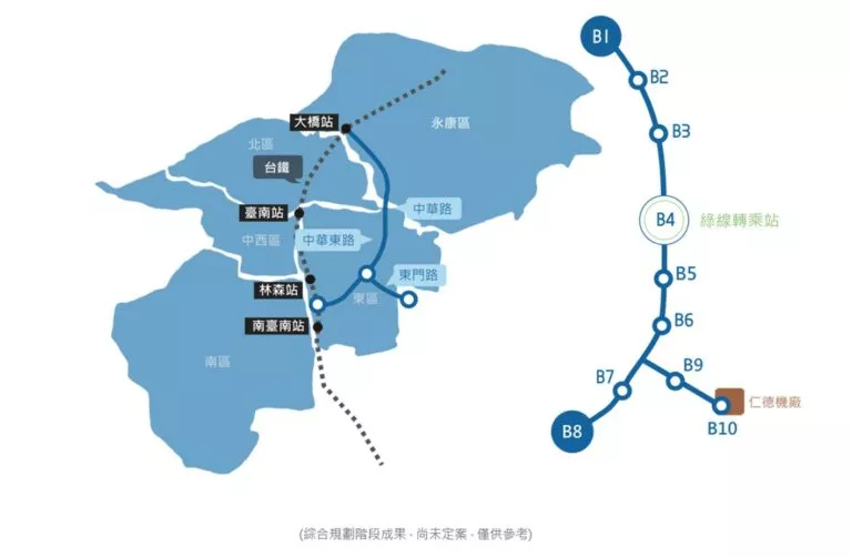 台南捷運綜合規劃階段成果,尚未定案